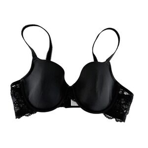 Wacoal Black Lace Underwire Lined Back Closure Demi Bra Size 38C Everyday 85430